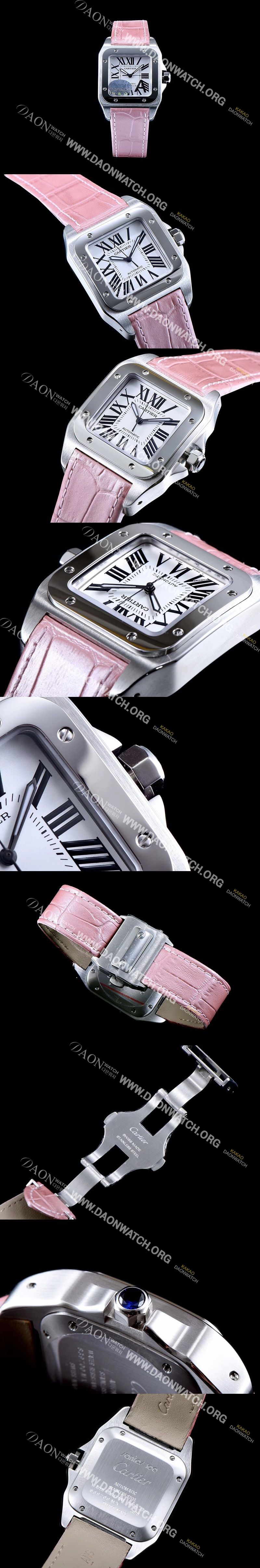레플리카 [까르띠에] 남여공용 산토스100 W20126X8 커플용 워치 화이트 다이얼 핑크 레더 스트랩 오토매틱 무브먼트 CAR0333 iq